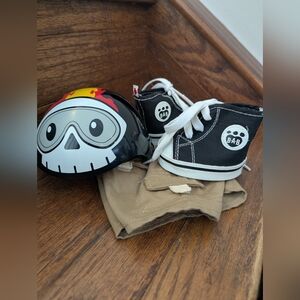 Build a Bear High Top Converse Type shoes, Shorts and Biker Skull helmet
